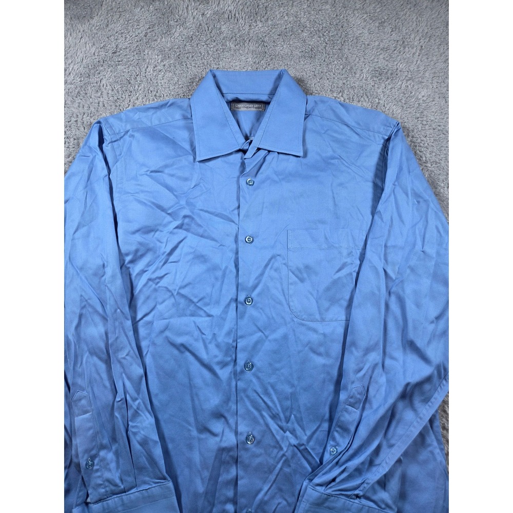Christopher Lena Dress Shirt 16.5 34/35 Blue Mens French Cuff Cotton Comfort
